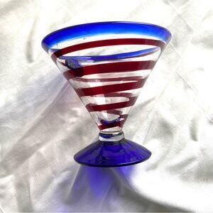 VNTG Kosta Boda Royal Caribbean Blue and Red Striped Handblown Martini Glass